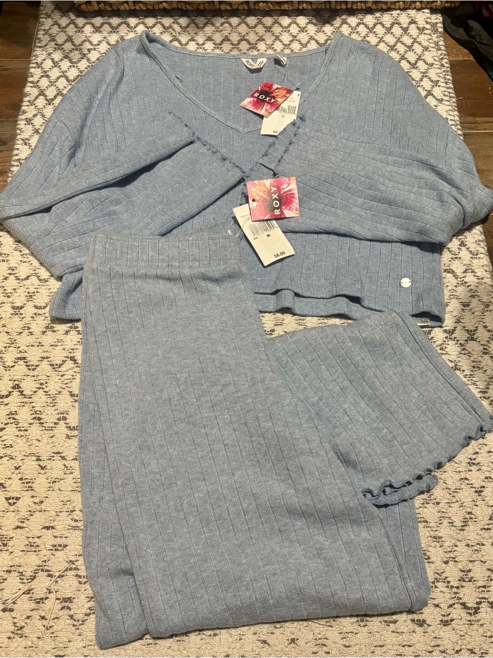 Roxy Light Blue Ribbed Two-Piece Lounge Set - Picture 6 of 11